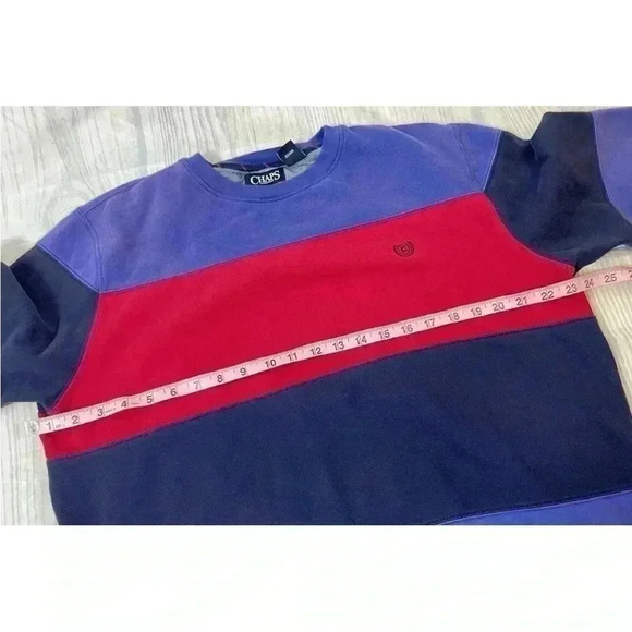 Chaps Men's Size L Color Block Sweatshirt Blue/Navy/Red Crewneck Crest LOGO RL - Picture 9 of 14